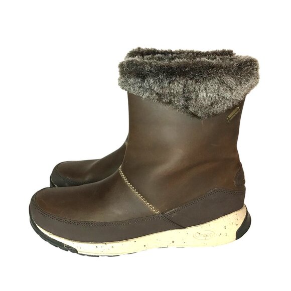 Chaco Womens Waterproof Brown Winter Boots Size 8 Faux Fur Trim - Picture 3 of 12